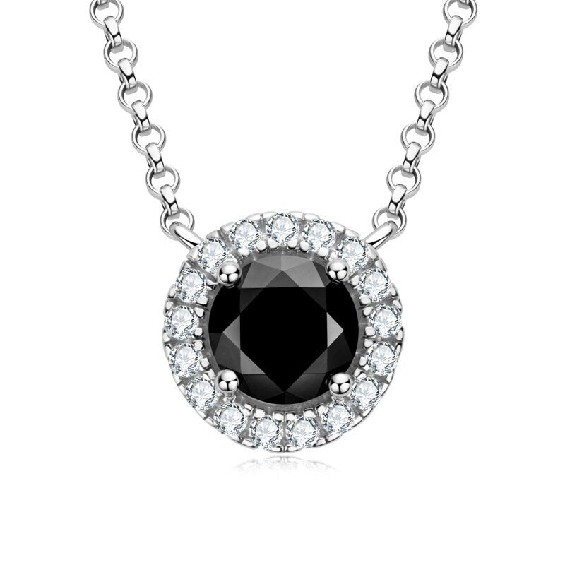Black Moissanite Necklace,1 CT Black Stone Round Cut Moissanite Necklace, Sterling Silver Necklace, Moissanite Necklace, Gift For Girlfriend