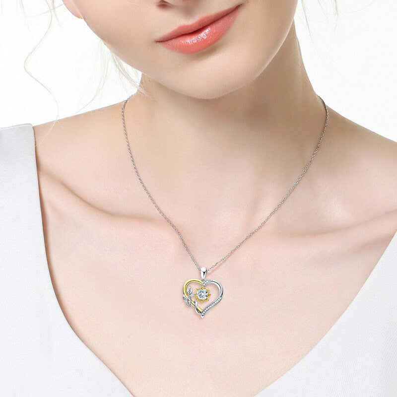 1 CT Moissanite Sunflower Necklace, Heart Necklace, Sterling Silver Necklace, Moissanite Necklace, Valentine Gift, Gift For Girlfriend, S925