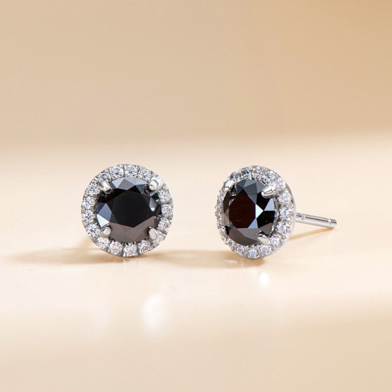 Black Moissanite Earring Studs, Sterling Silver Round Cut Moissanite Stud, Sterling Silver Stud Earrings, Moissanite Earring, Gift For Her