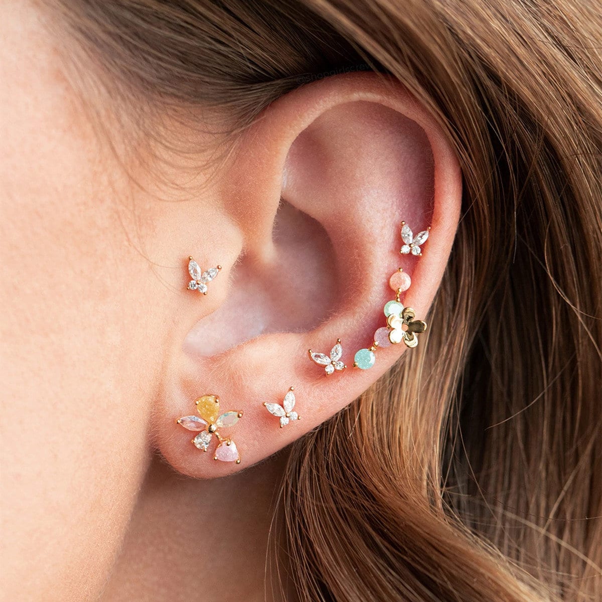 Cute Butterfly Earring Set, Gold Earring Set, Conch Piercing, Celestial Earrings, Butterfly Cartilage Piercing, Helix Earrings, Gift For Her