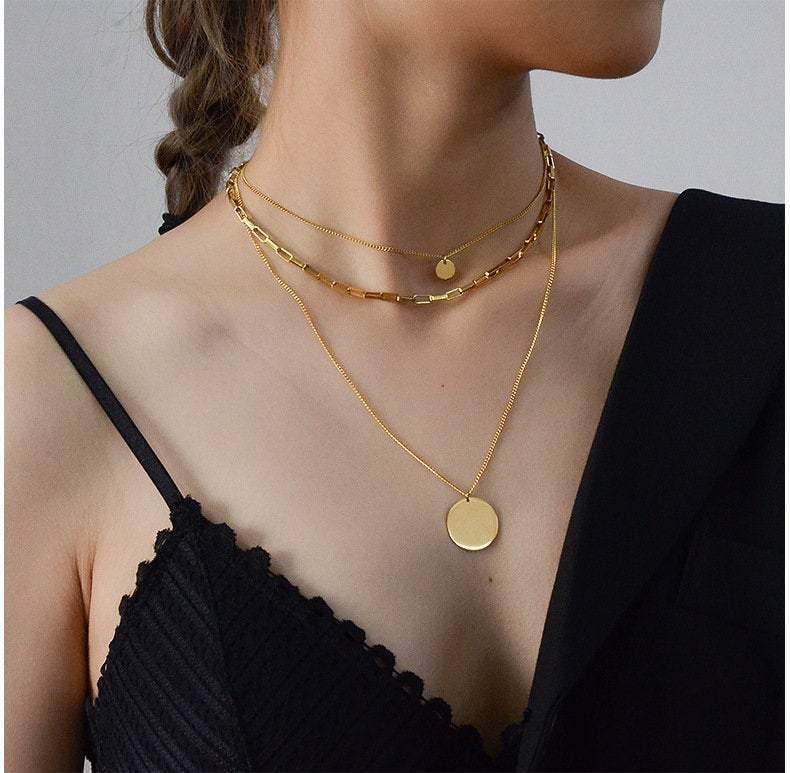 Layered Necklaces Set, Disc Necklace, Choker Multi Necklace Set, Coin Necklace, 3 Necklace Set, GOLD FILLED Necklace, Gold Layer Necklace LATUKI