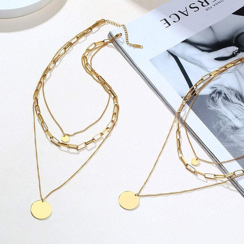 Layered Necklaces Set, Disc Necklace, Choker Multi Necklace Set, Coin Necklace, 3 Necklace Set, GOLD FILLED Necklace, Gold Layer Necklace LATUKI