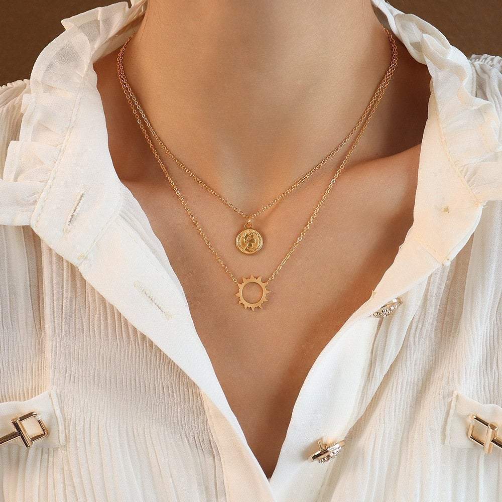 Layered Necklaces Set, Sun Necklace, Coin Necklace, Sunburst Necklace, 2 Necklace Set, 18K GOLD FILLED Necklace, Gold Layer Necklace, Gift LATUKI