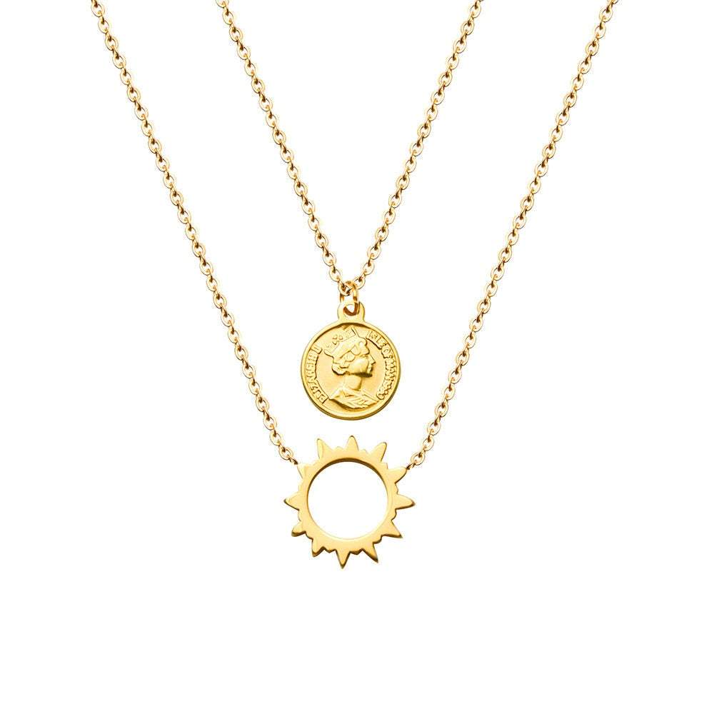 Layered Necklaces Set, Sun Necklace, Coin Necklace, Sunburst Necklace, 2 Necklace Set, 18K GOLD FILLED Necklace, Gold Layer Necklace, Gift LATUKI