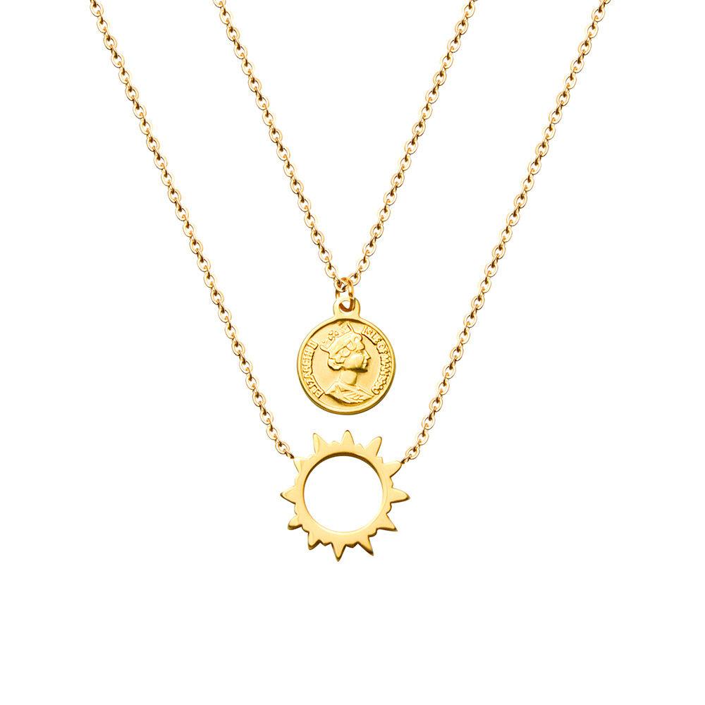 Layered Necklaces Set, Sun Necklace, Coin Necklace, Sunburst Necklace, 2 Necklace Set, 18K GOLD FILLED Necklace, Gold Layer Necklace, Gift LATUKI
