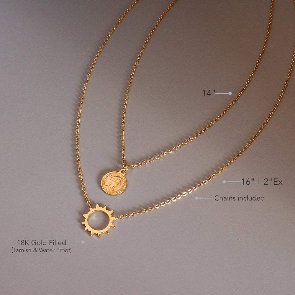 Layered Necklaces Set, Sun Necklace, Coin Necklace, Sunburst Necklace, 2 Necklace Set, 18K GOLD FILLED Necklace, Gold Layer Necklace, Gift LATUKI