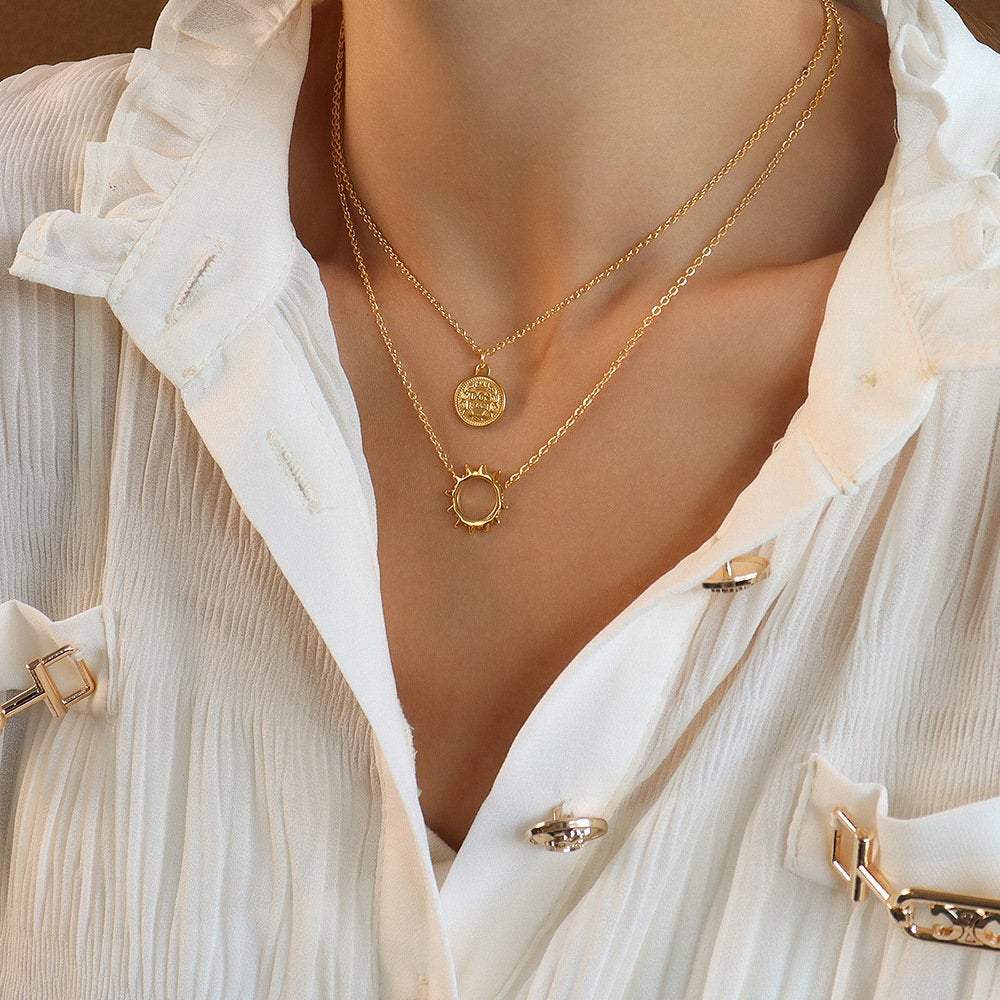 Layered Necklaces Set, Sun Necklace, Coin Necklace, Sunburst Necklace, 2 Necklace Set, 18K GOLD FILLED Necklace, Gold Layer Necklace, Gift LATUKI