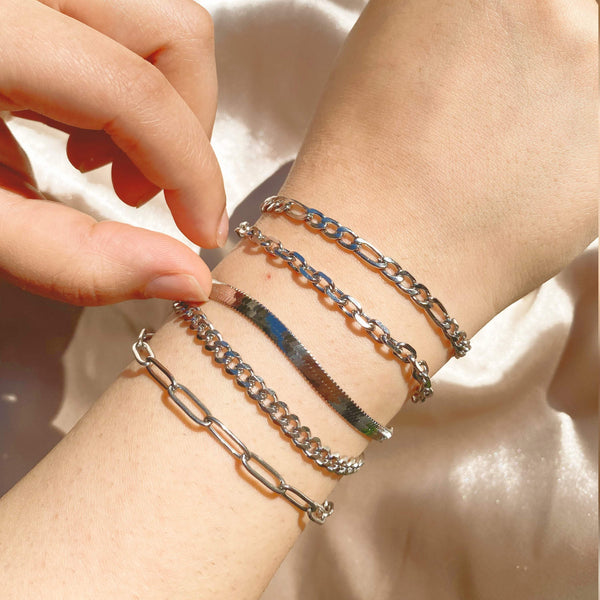 Link Chain Bracelet, Silver Herringbone Bracelet, Silver Paperclip Chain Bracelet, Chunky Curb Chain Bracelet, Stacking Bracelet Womens Gift LATUKI 