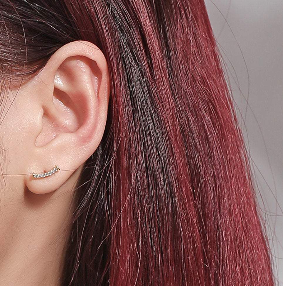 Mini curve earrings, cartilage piercings, mini earrings, small earrings, 18k gold, cubic zirconia, minimalistic, trendy, gold plated LATUKI