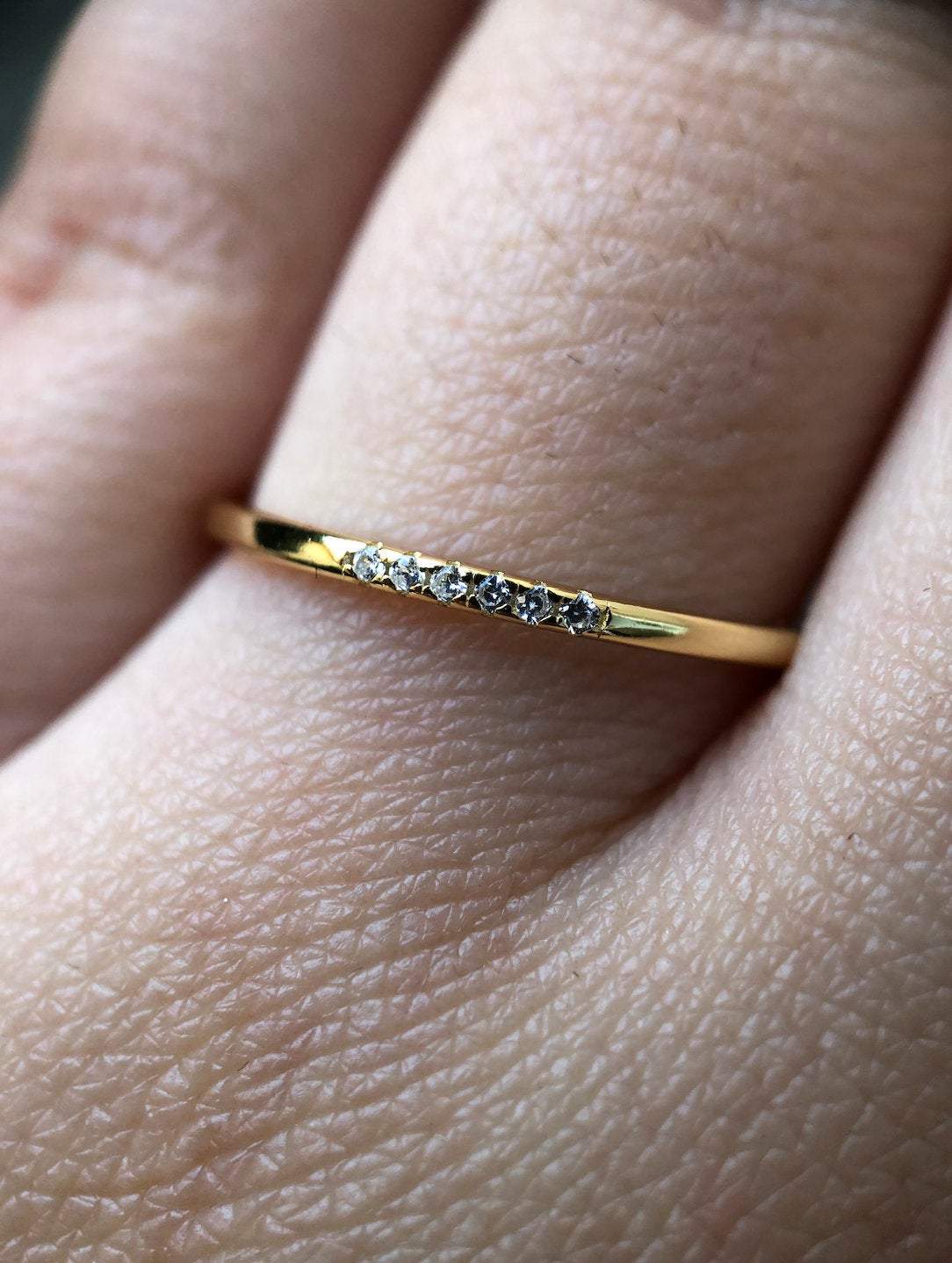 Minimalist Wedding Band, CZ Diamond Wedding Ring, Diamond Wedding Band, Diamond Engagement Band, 1.2mm Stacking Ring Gold, Engagement Ring LATUKI