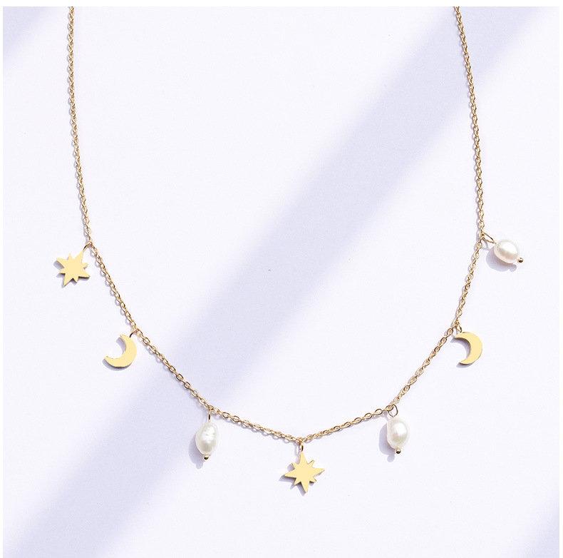 Moon & Star Charm Necklace, Freshwater Pearl Necklace, Moon Necklace, Pearl Necklace, White Pearl Necklace, Celestial Jewelry, Gift For Her LATUKI