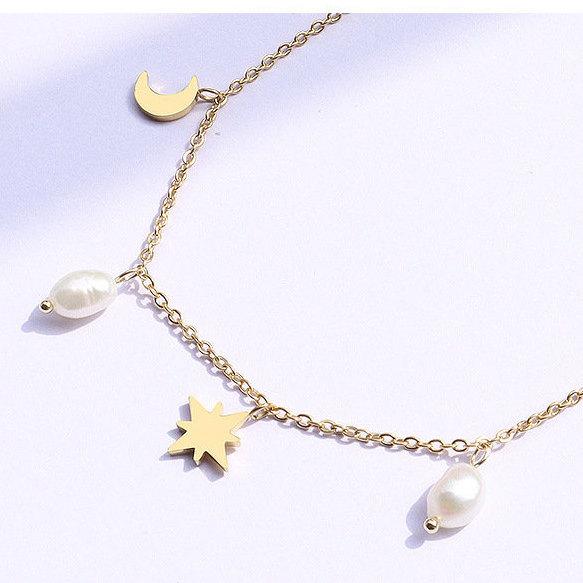 Moon & Star Charm Necklace, Freshwater Pearl Necklace, Moon Necklace, Pearl Necklace, White Pearl Necklace, Celestial Jewelry, Gift For Her LATUKI