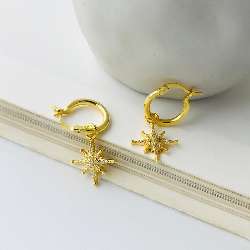 North Star Earring Hoops, Dainty Earrings, Dangle Earrings, Gold small earrings, Celestial jewelry, 18K Gold, Celestial Earring Huggies LATUKI