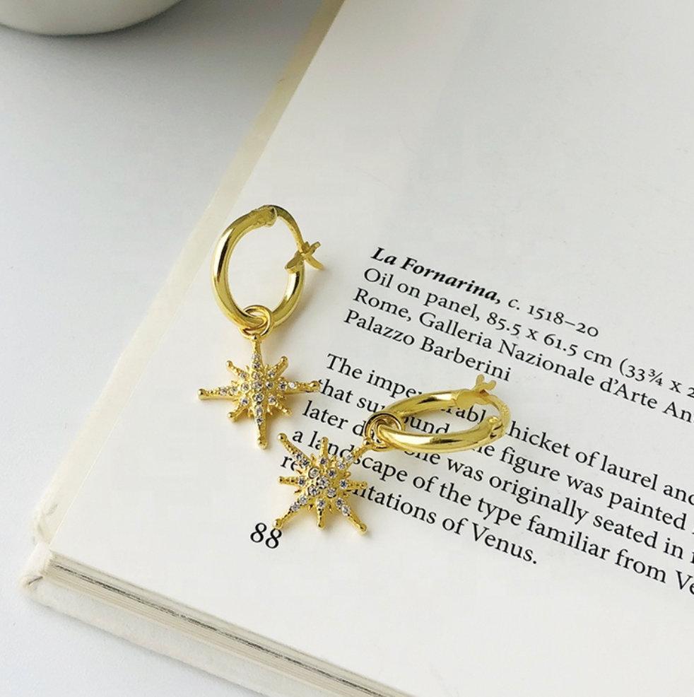 North Star Earring Hoops, Dainty Earrings, Dangle Earrings, Gold small earrings, Celestial jewelry, 18K Gold, Celestial Earring Huggies LATUKI
