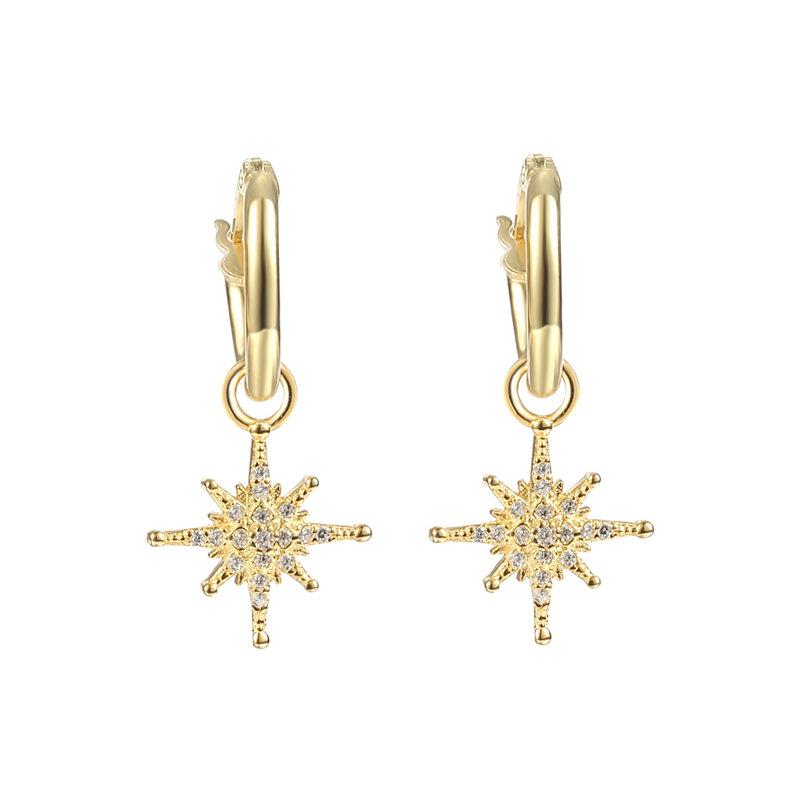 North Star Earring Hoops, Dainty Earrings, Dangle Earrings, Gold small earrings, Celestial jewelry, 18K Gold, Celestial Earring Huggies LATUKI