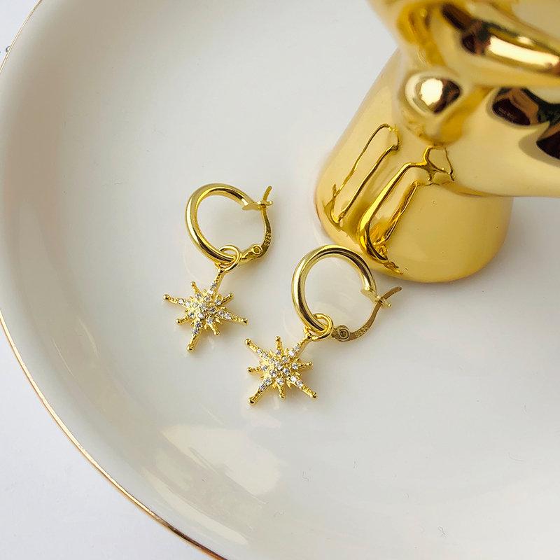 North Star Earring Hoops, Dainty Earrings, Dangle Earrings, Gold small earrings, Celestial jewelry, 18K Gold, Celestial Earring Huggies LATUKI