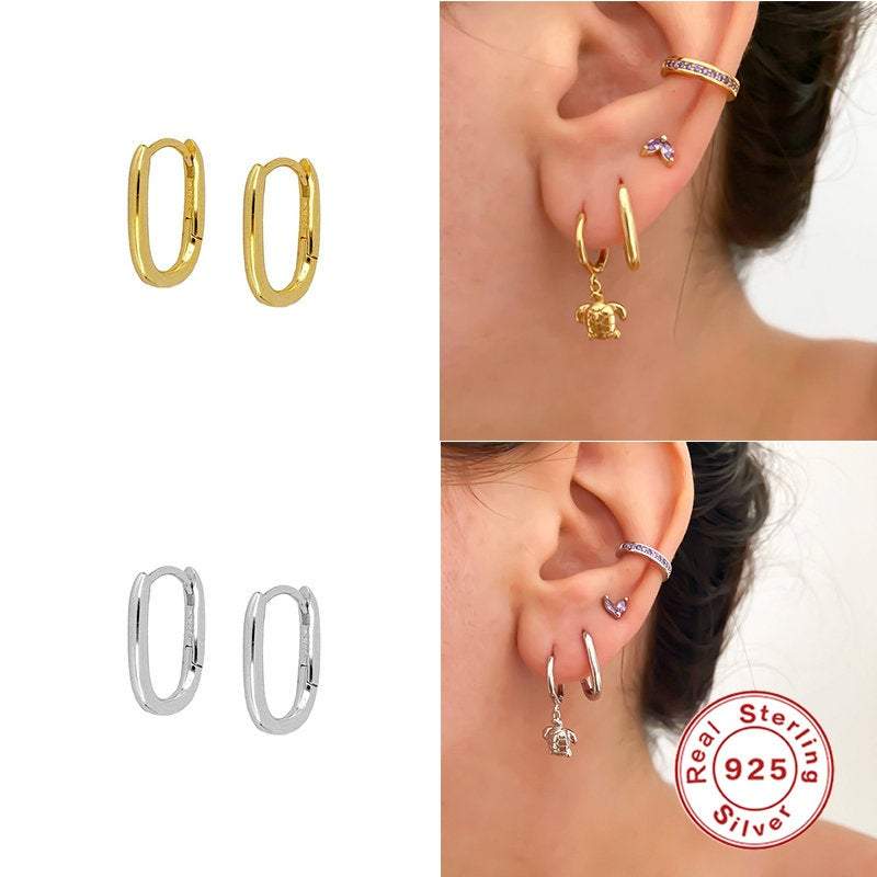 Oval Hoop Earrings, Huggie Hoop Earrings, 18k gold, Tiny Hoop Earrings, Huggie Earrings, Geometric Earrings, Mini oval hoop earrings, S925 LATUKI