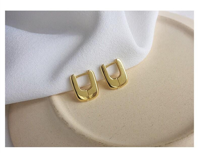 Rectangle Hoops, Dainty Hoop Earrings, Geometrical Earrings, Square Hoops, Rectangular Earrings, U Shape Hoops, 18K Gold Huggie Earring LATUKI