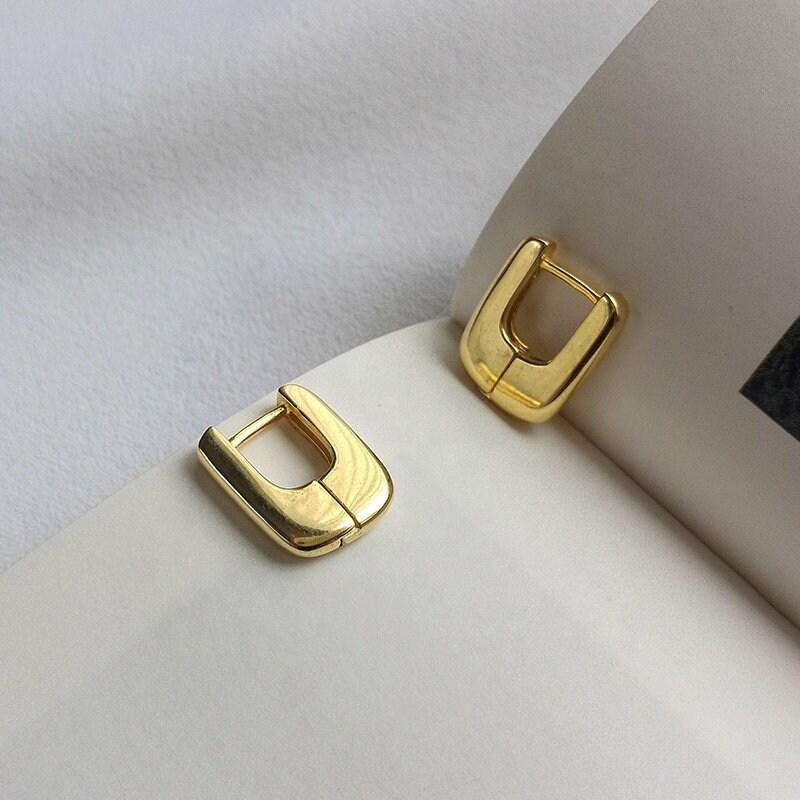 Rectangle Hoops, Dainty Hoop Earrings, Geometrical Earrings, Square Hoops, Rectangular Earrings, U Shape Hoops, 18K Gold Huggie Earring LATUKI