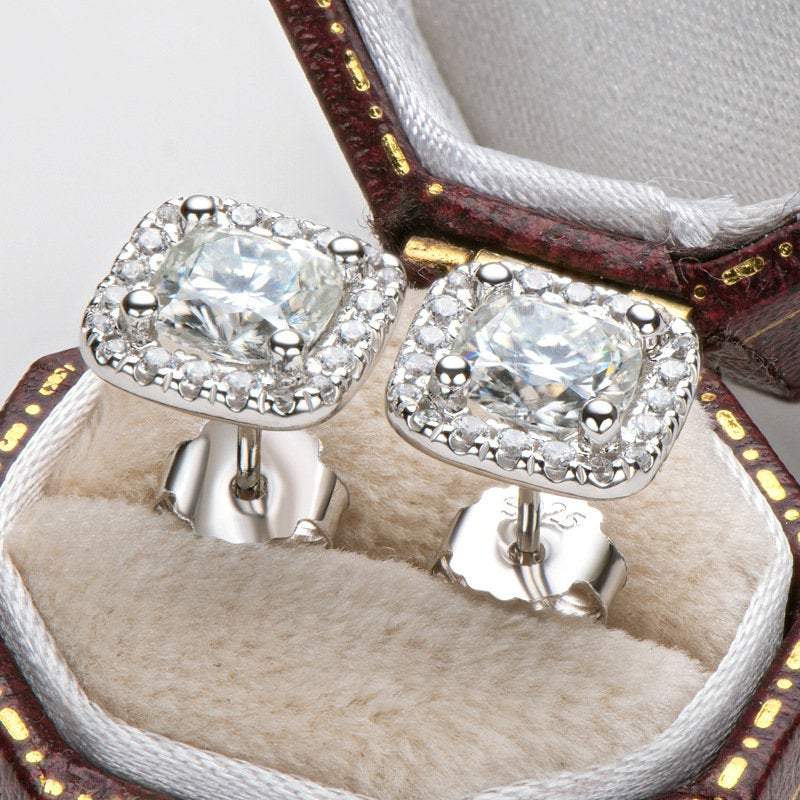 Rhonda 1 CT Halo Moissanite Earring Studs LATUKI