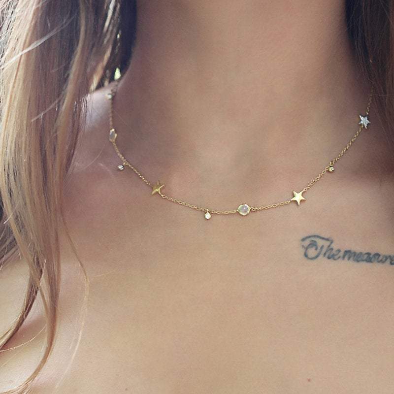 Star drop necklace, Dainty Gold Necklace, Celestial Necklace, Dainty Necklace, Layered necklaces, minimalistic necklaces, Dainty Choker Gold LATUKI