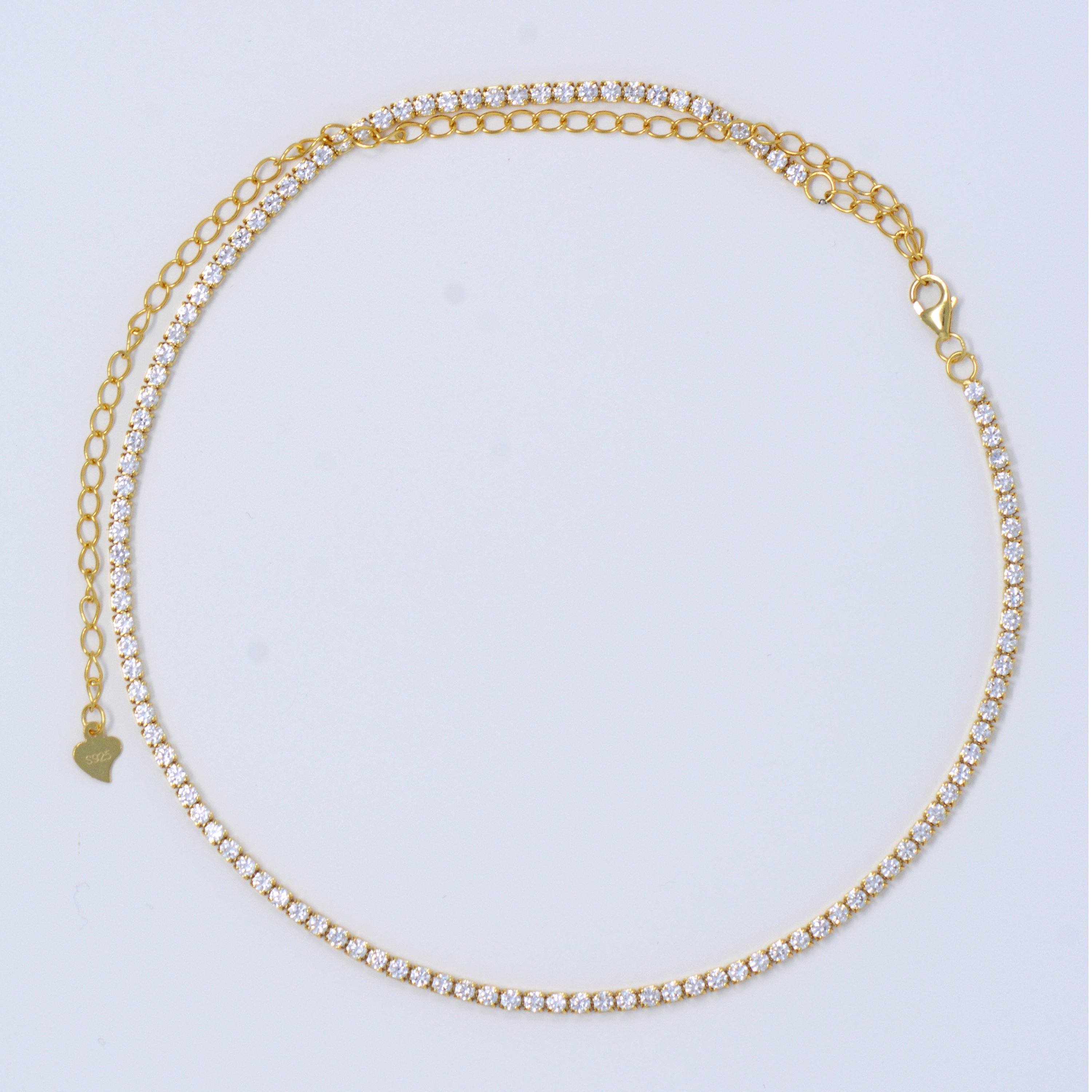 Sterling Silver 925 Tennis Necklace, 2mm Tennis Choker, Tiny Choker, Dainty Choker Necklace, Layering Choker Necklace, Small Diamond Choker LATUKI
