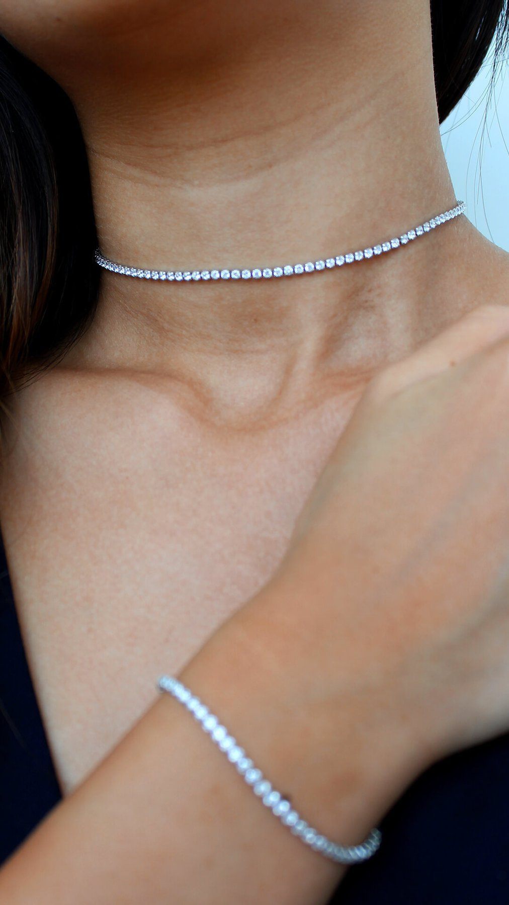 Sterling Silver 925 Tennis Necklace, 2mm Tennis Choker, Tiny Choker, Dainty Choker Necklace, Layering Choker Necklace, Small Diamond Choker LATUKI