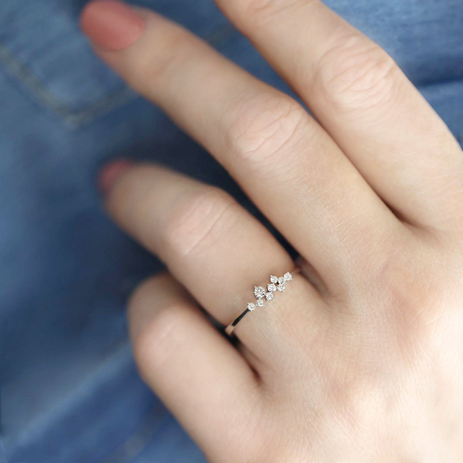 Sterling Silver Cluster Ring, Cluster Band, Cluster Ring Yellow Gold, Silver CZ Cluster ring | Stackable ring | Dainty Ring | Promise Ring LATUKI