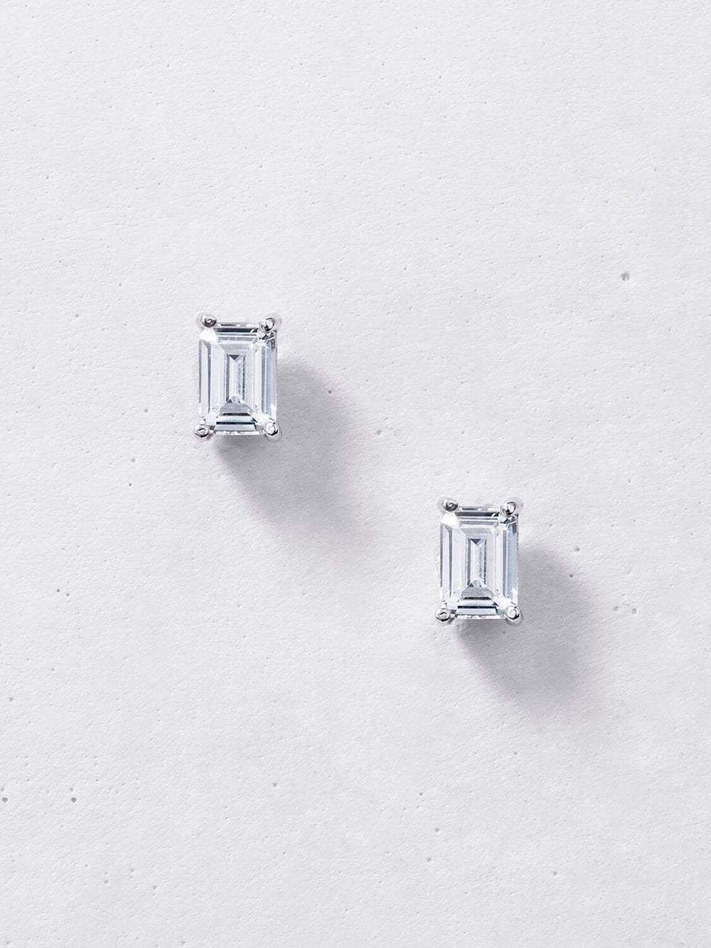 Sterling Silver Emerald Cut Earrings, Cubic Zirconia Stud Earrings, April Birthstone Bridal Earrings, Emerald Cut Studs, 18K White Gold LATUKI