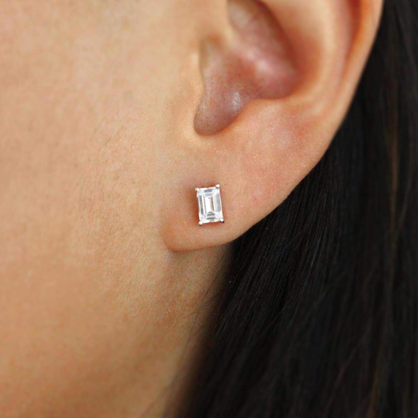 Sterling Silver Emerald Cut Earrings, Cubic Zirconia Stud Earrings, April Birthstone Bridal Earrings, Emerald Cut Studs, 18K White Gold LATUKI