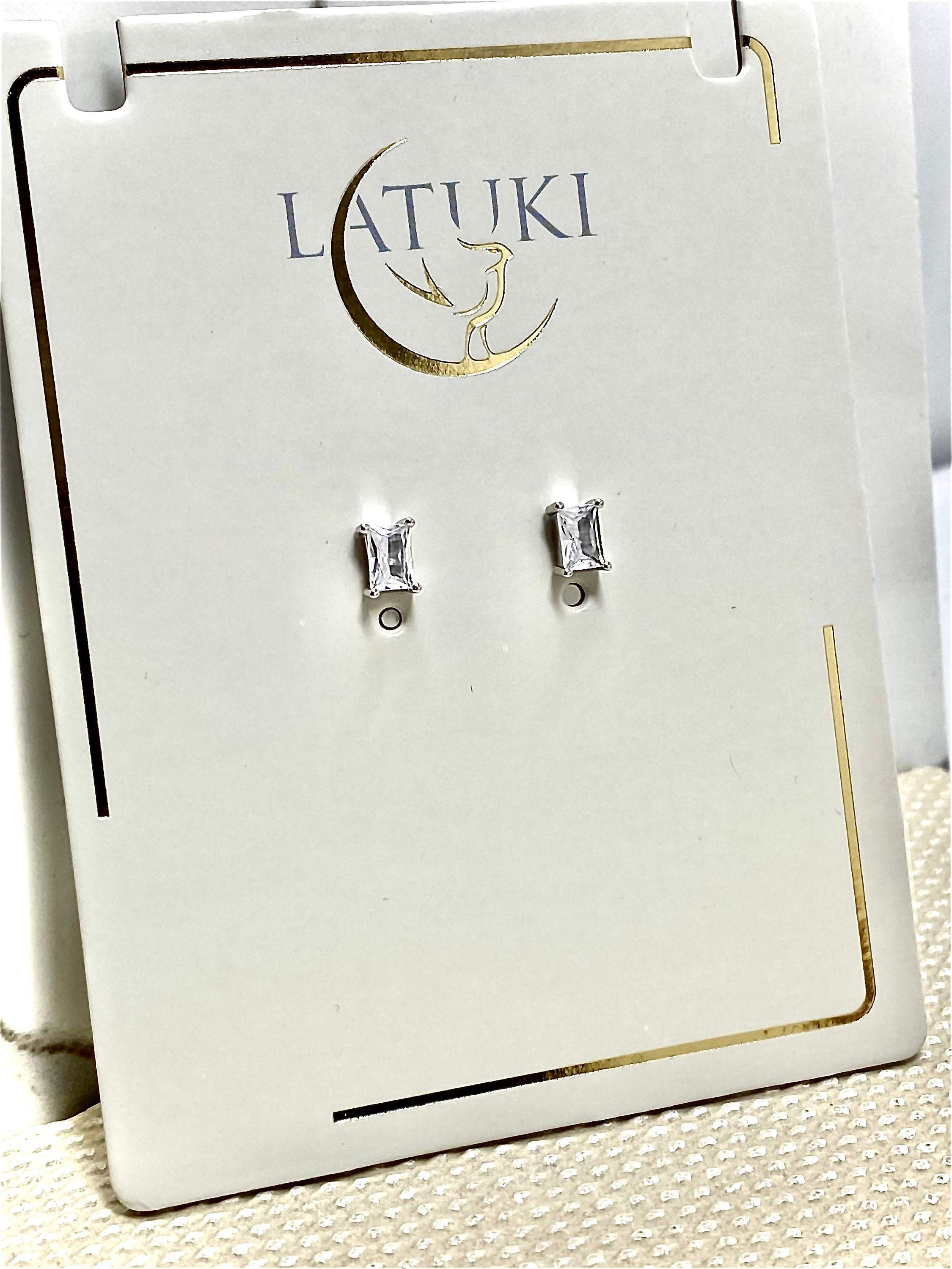 Sterling Silver Emerald Cut Earrings, Cubic Zirconia Stud Earrings, April Birthstone Bridal Earrings, Emerald Cut Studs, 18K White Gold LATUKI