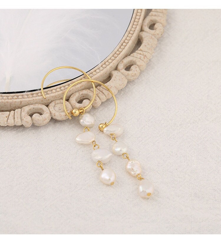 Sterling Silver Freshwater Pearl Dangle Earrings, 18K Gold Vermeil Earrings, Wedding Earrings, Pearl Earrings, Beach Jewelry, Gift For Her LATUKI