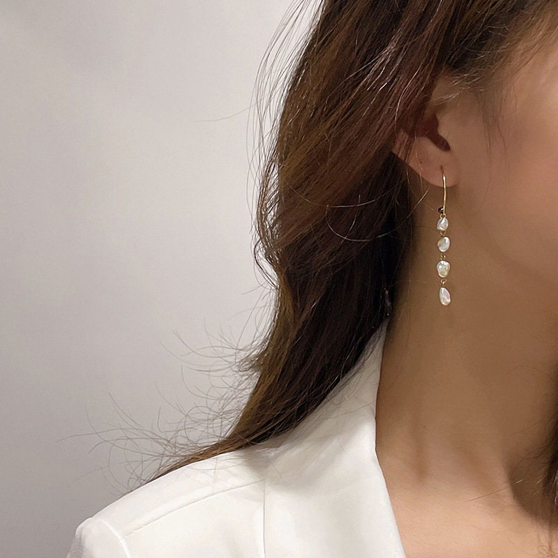 Sterling Silver Freshwater Pearl Dangle Earrings, 18K Gold Vermeil Earrings, Wedding Earrings, Pearl Earrings, Beach Jewelry, Gift For Her LATUKI