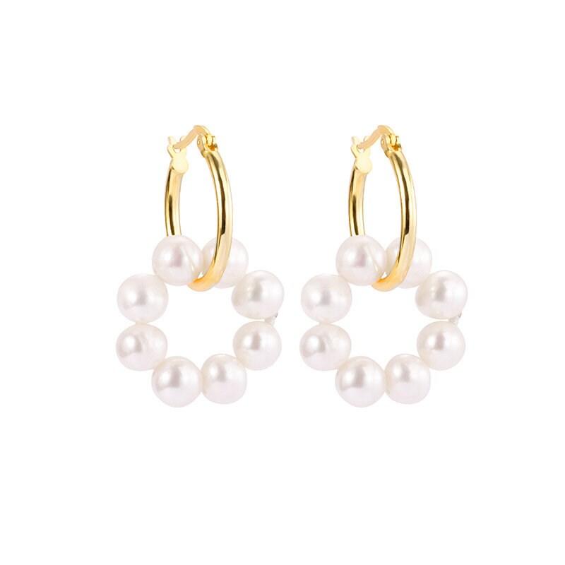 Sterling Silver Freshwater Pearl Earrings, 18K Gold Hoop Earrings, Pearl Hoop Earrings, Pearl Earrings, Boho Beach Jewelry, Gift For Her. LATUKI