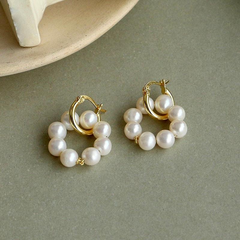 Sterling Silver Freshwater Pearl Earrings, 18K Gold Hoop Earrings, Pearl Hoop Earrings, Pearl Earrings, Boho Beach Jewelry, Gift For Her. LATUKI