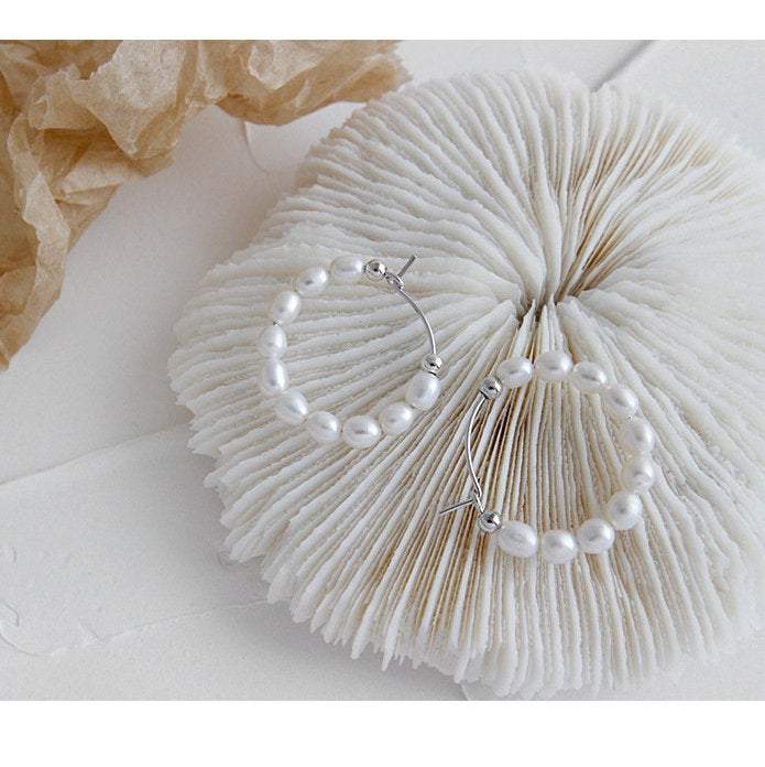 Sterling Silver Freshwater Pearl Hoop Earrings, Silver Hoop Earrings, Pearl Hoop Earrings, Pearl Earrings, Boho Beach Jewelry, Gift For Her. LATUKI