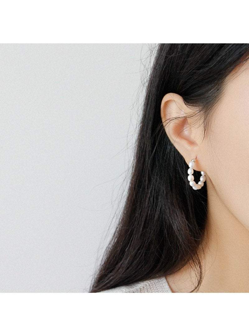 Sterling Silver Freshwater Pearl Hoop Earrings, Silver Hoop Earrings, Pearl Hoop Earrings, Pearl Earrings, Boho Beach Jewelry, Gift For Her. LATUKI