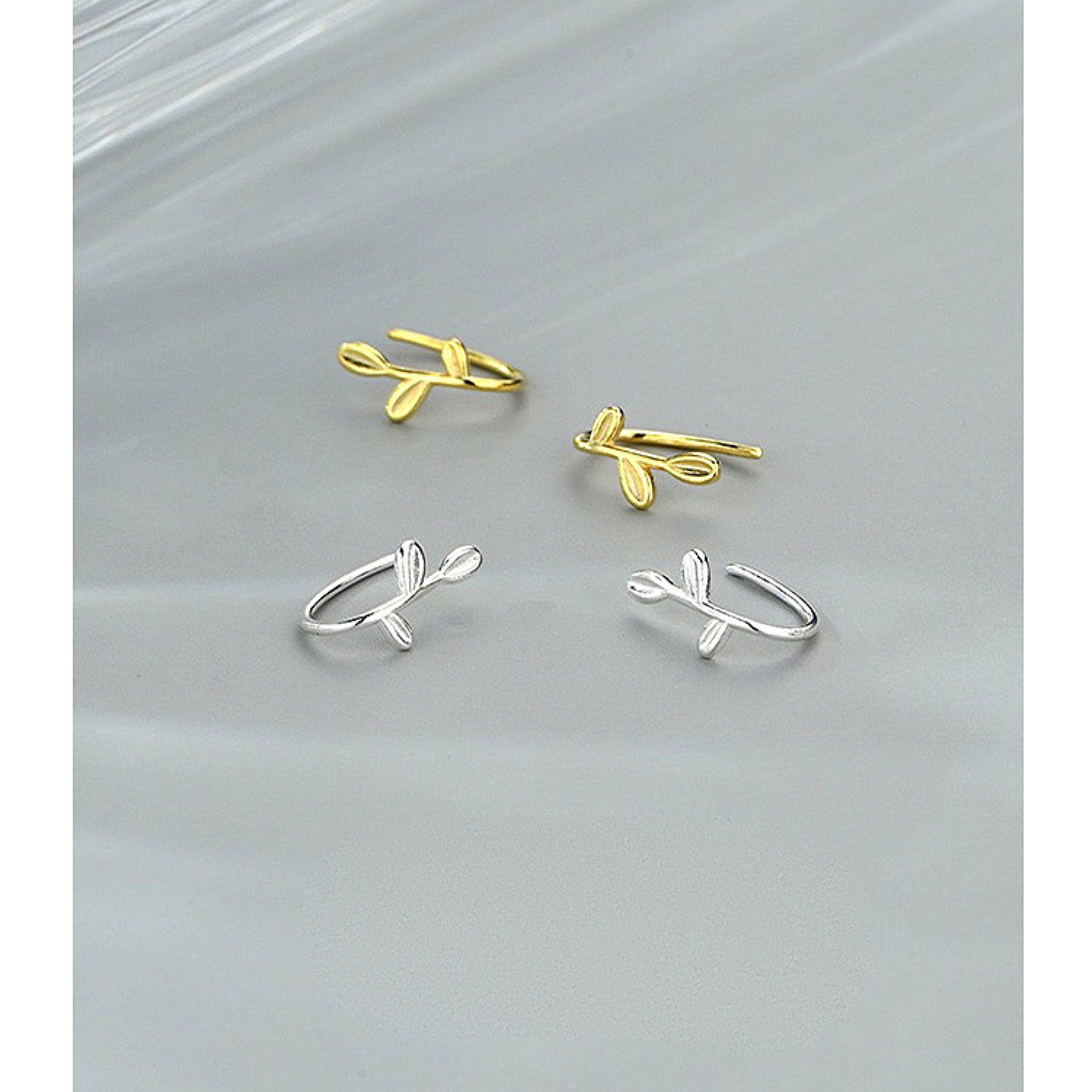 Sterling Silver Gold Leaf Threader Earrings, Gold Dainty Open Hoop Earrings, Hook Earrings, Horseshoe Hoop Earrings, Gift For Her, S925 LATUKI