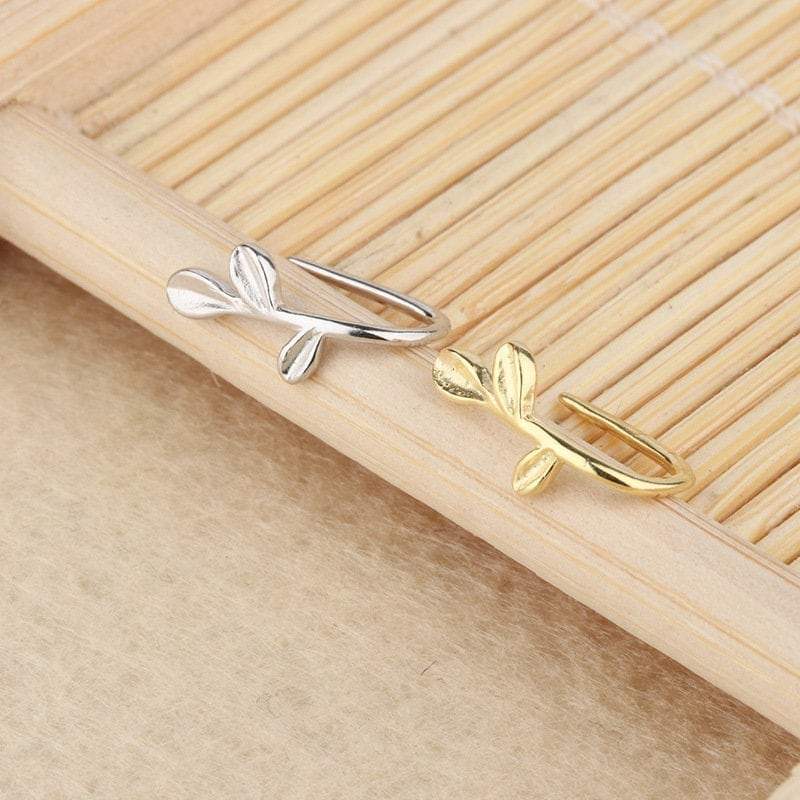 Sterling Silver Gold Leaf Threader Earrings, Gold Dainty Open Hoop Earrings, Hook Earrings, Horseshoe Hoop Earrings, Gift For Her, S925 LATUKI