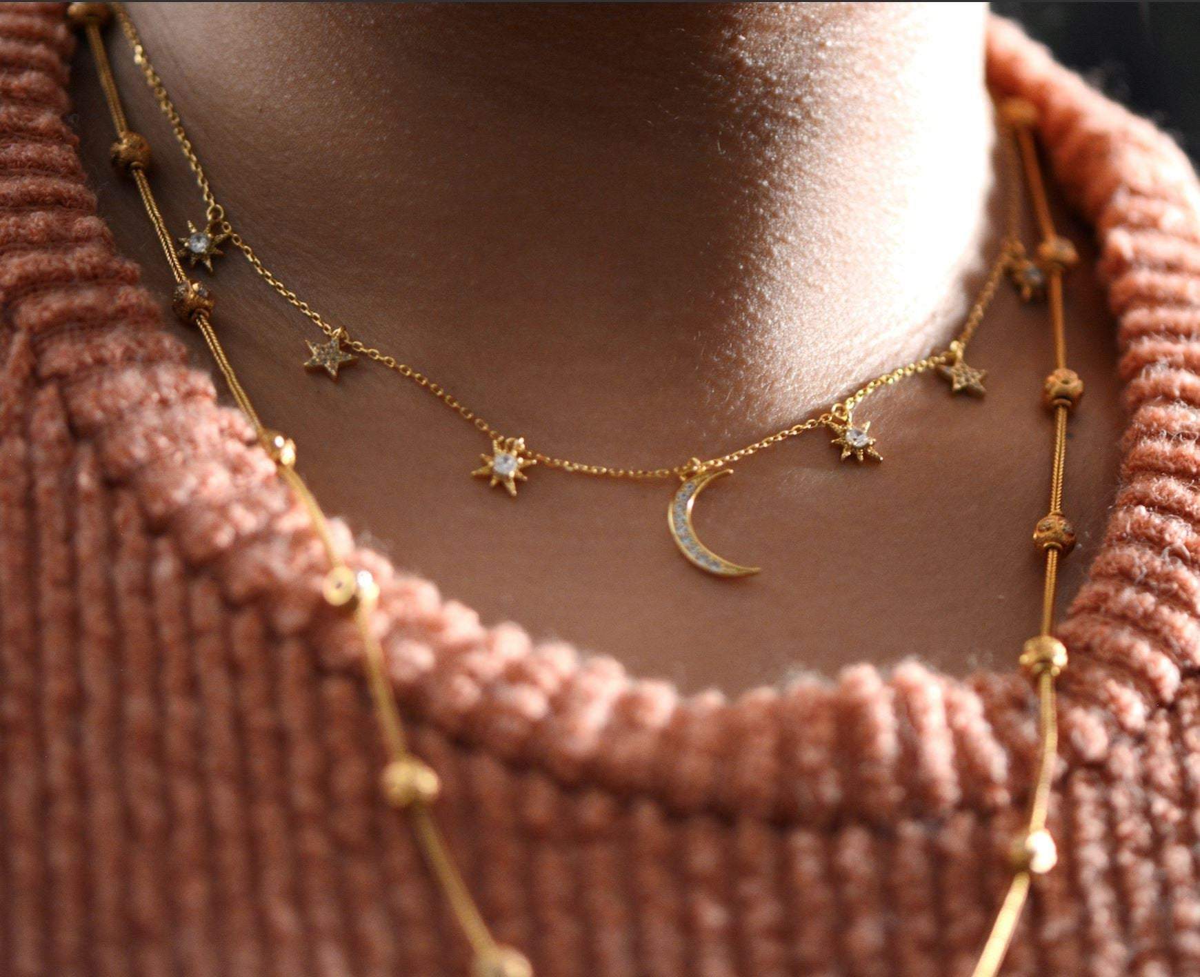 Sterling Silver gold moon and star necklace / gold moon choker / gold star choker / moon and star choker / moon necklace / celestial jewelry LATUKI