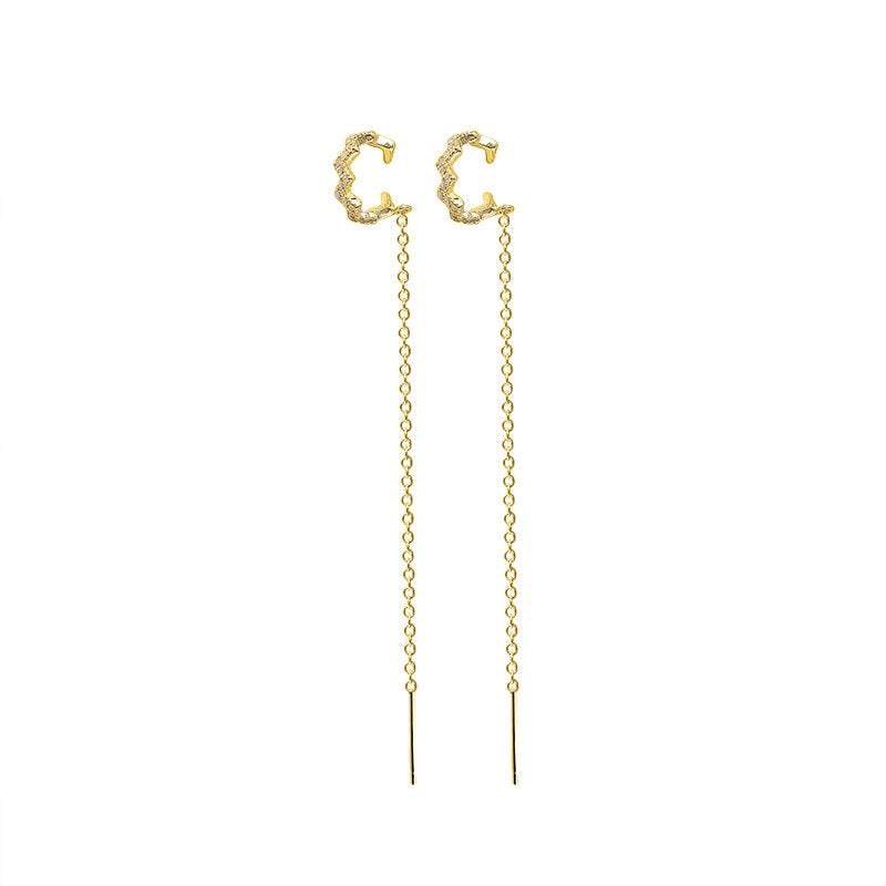 Sterling Silver Helix Ear Cuff Chain Earrings, Dangling Chain, Gold Chain Earrings, Minimalist Earrings, Long Threader, Chain Earrings S925 LATUKI