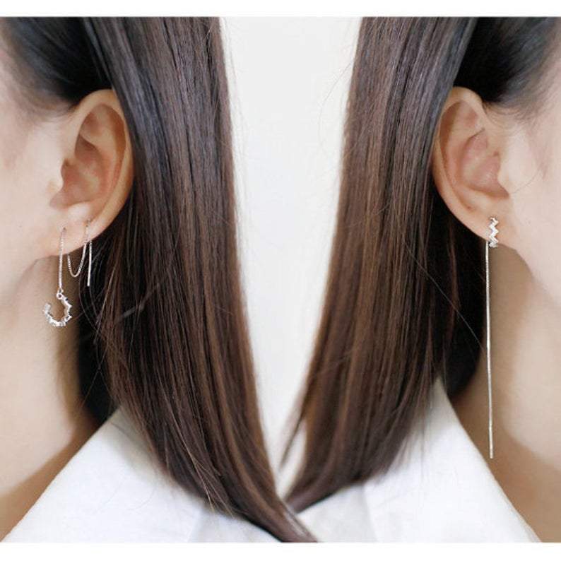 Sterling Silver Helix Ear Cuff Chain Earrings, Dangling Chain, Gold Chain Earrings, Minimalist Earrings, Long Threader, Chain Earrings S925 LATUKI
