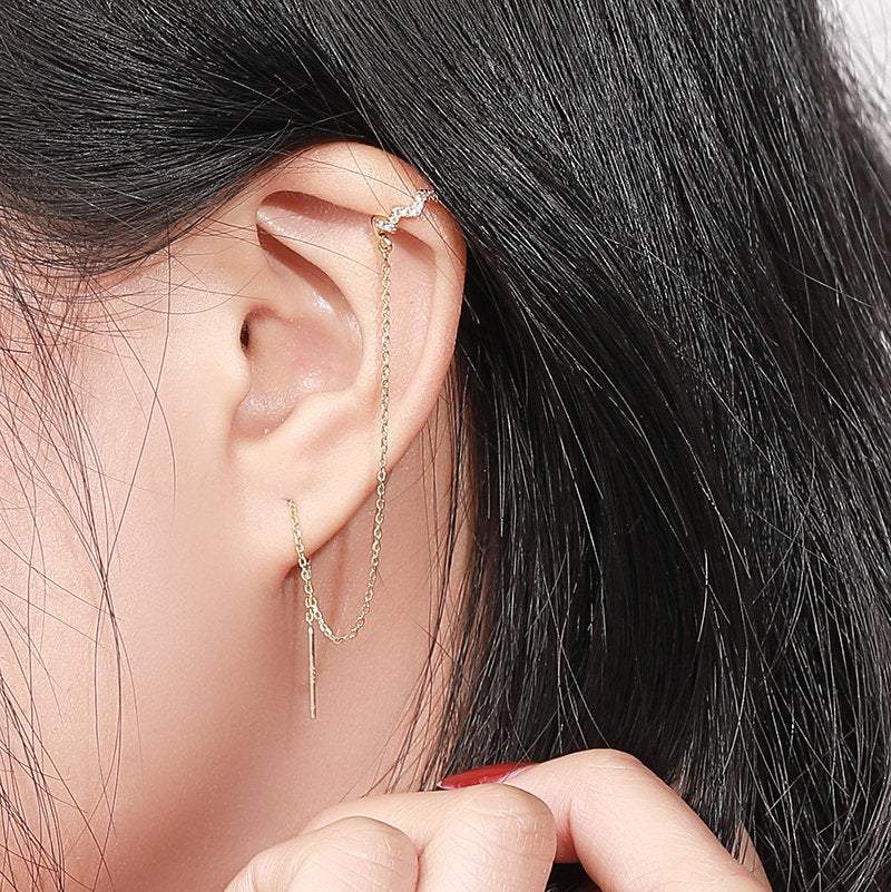 Sterling Silver Helix Ear Cuff Chain Earrings, Dangling Chain, Gold Chain Earrings, Minimalist Earrings, Long Threader, Chain Earrings S925 LATUKI
