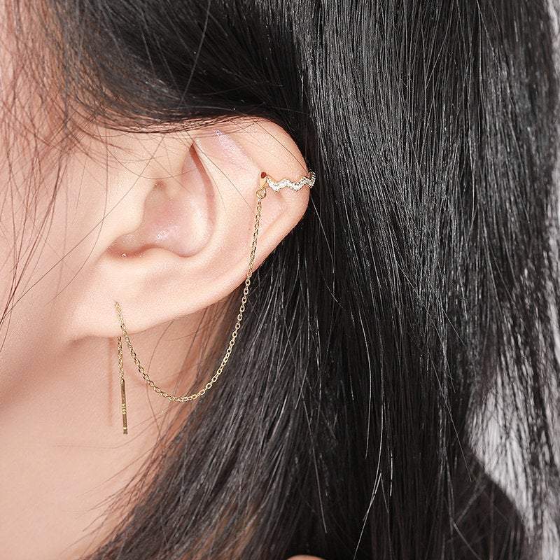 Sterling Silver Helix Ear Cuff Chain Earrings, Dangling Chain, Gold Chain Earrings, Minimalist Earrings, Long Threader, Chain Earrings S925 LATUKI