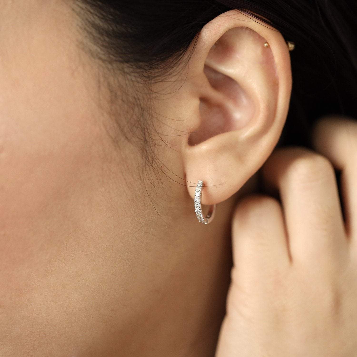 Sterling Silver Huggie Hoop Earrings, tragus hoop, gold conch hoop, cartilage hoop, hoop earrings, silver pave ring hoop, small helix hoop LATUKI