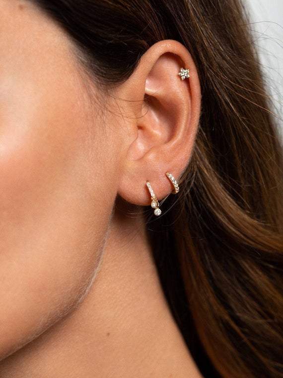 Sterling Silver Huggie Hoop Earrings, tragus hoop, gold conch hoop, cartilage hoop, hoop earrings, silver pave ring hoop, small helix hoop LATUKI