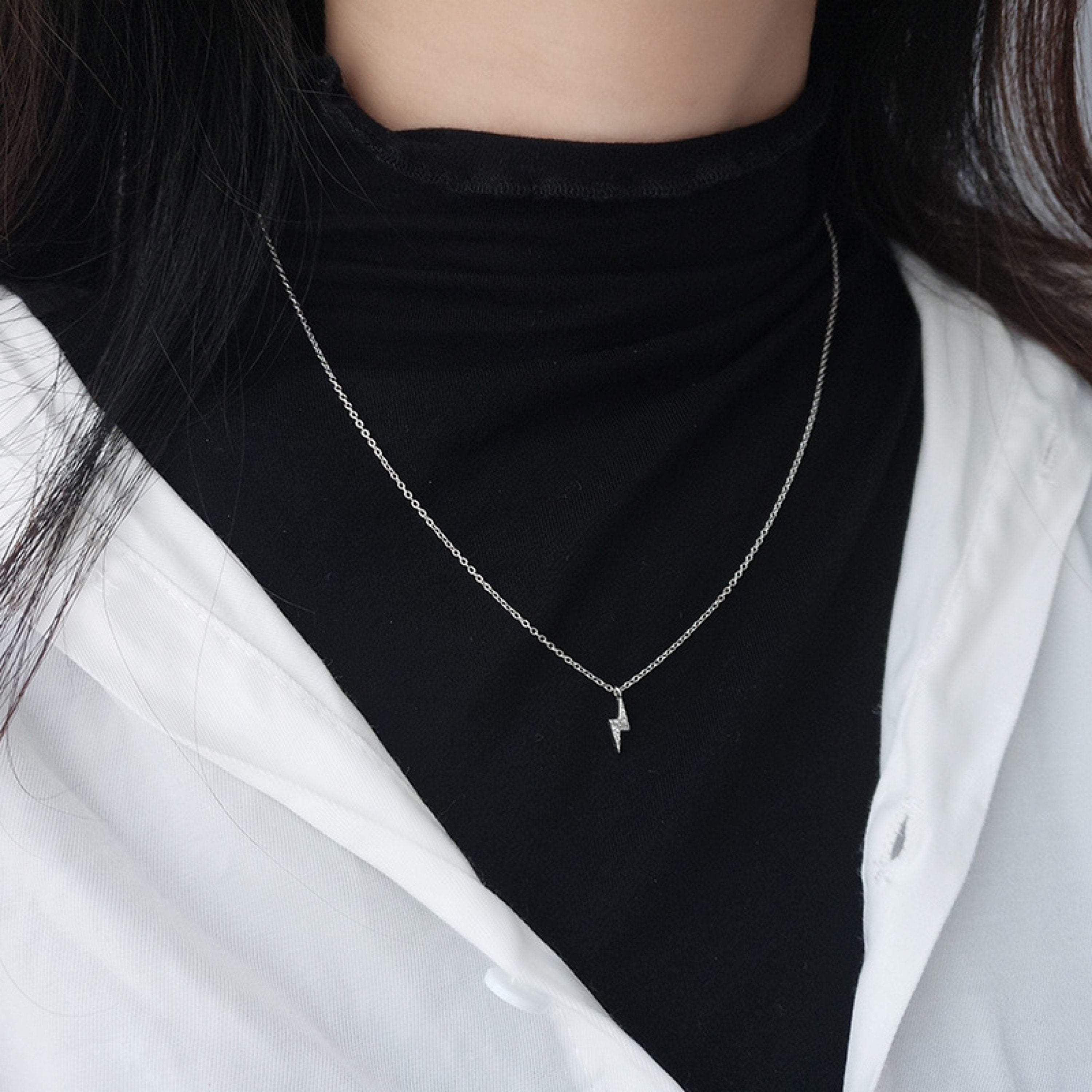 Sterling Silver Lightning Bolt Necklace, Lightning Necklace, Dainty Gold Necklace, Wizard Necklace, Spark Necklace, Cute Necklace, S925 Gift LATUKI