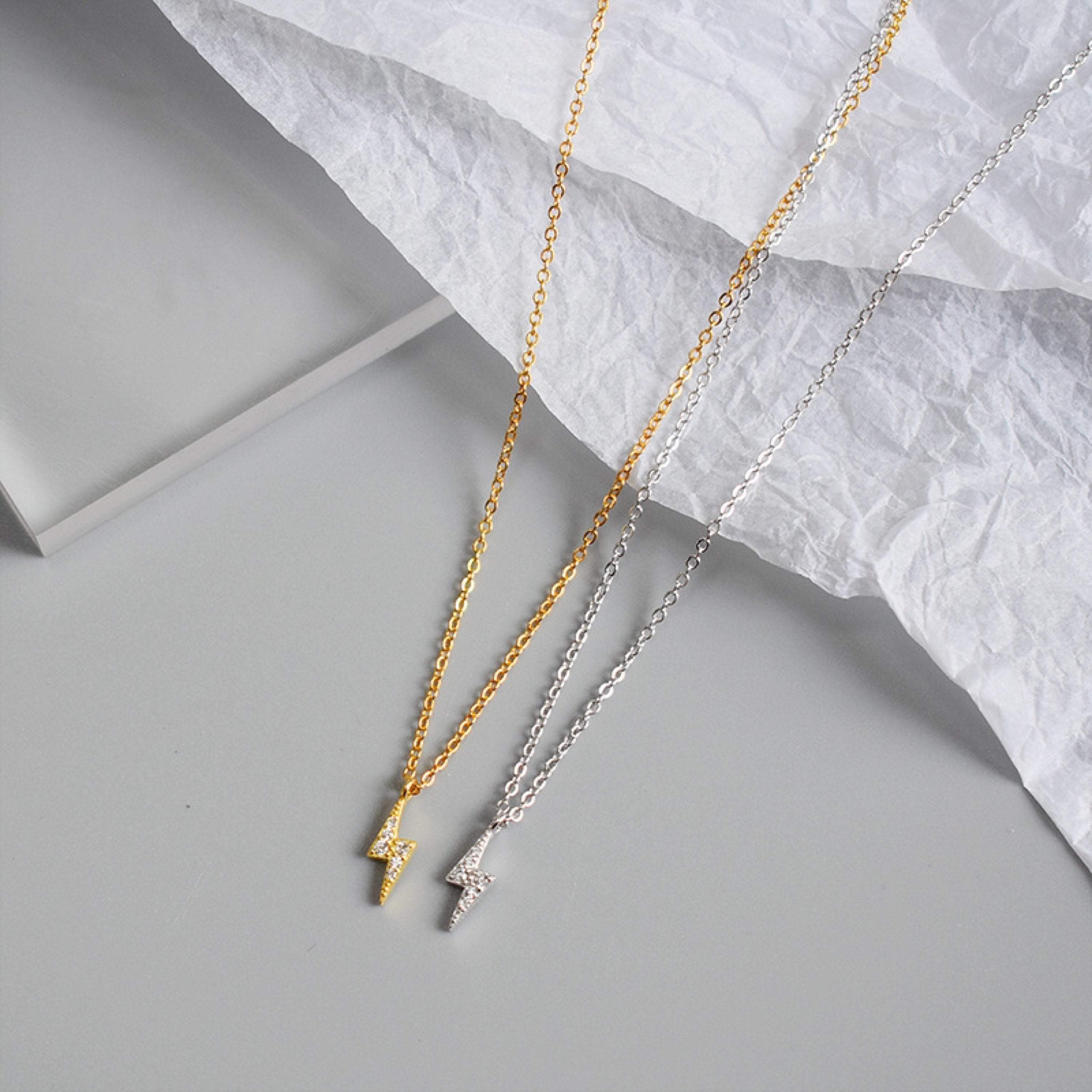 Sterling Silver Lightning Bolt Necklace, Lightning Necklace, Dainty Gold Necklace, Wizard Necklace, Spark Necklace, Cute Necklace, S925 Gift LATUKI