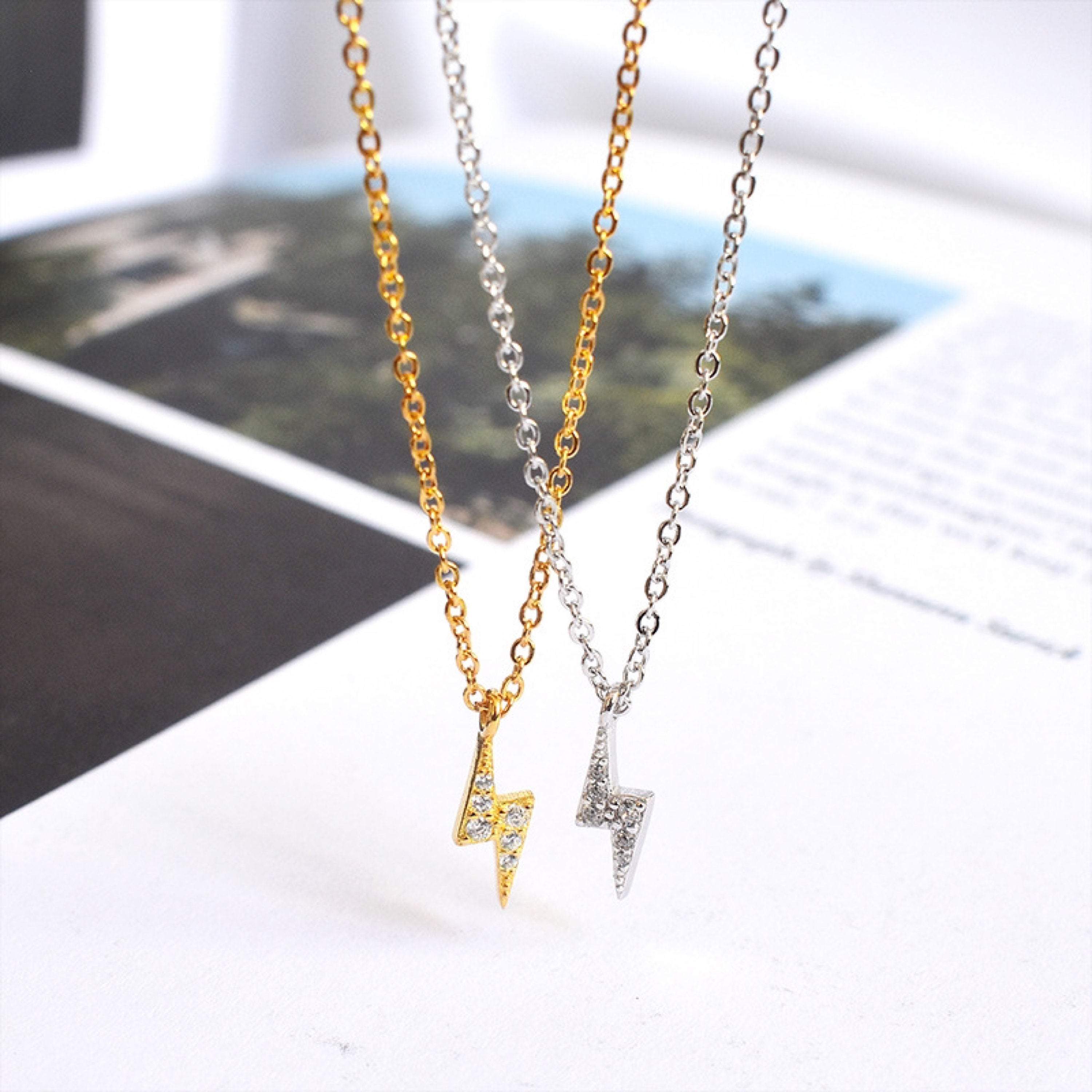 Sterling Silver Lightning Bolt Necklace, Lightning Necklace, Dainty Gold Necklace, Wizard Necklace, Spark Necklace, Cute Necklace, S925 Gift LATUKI