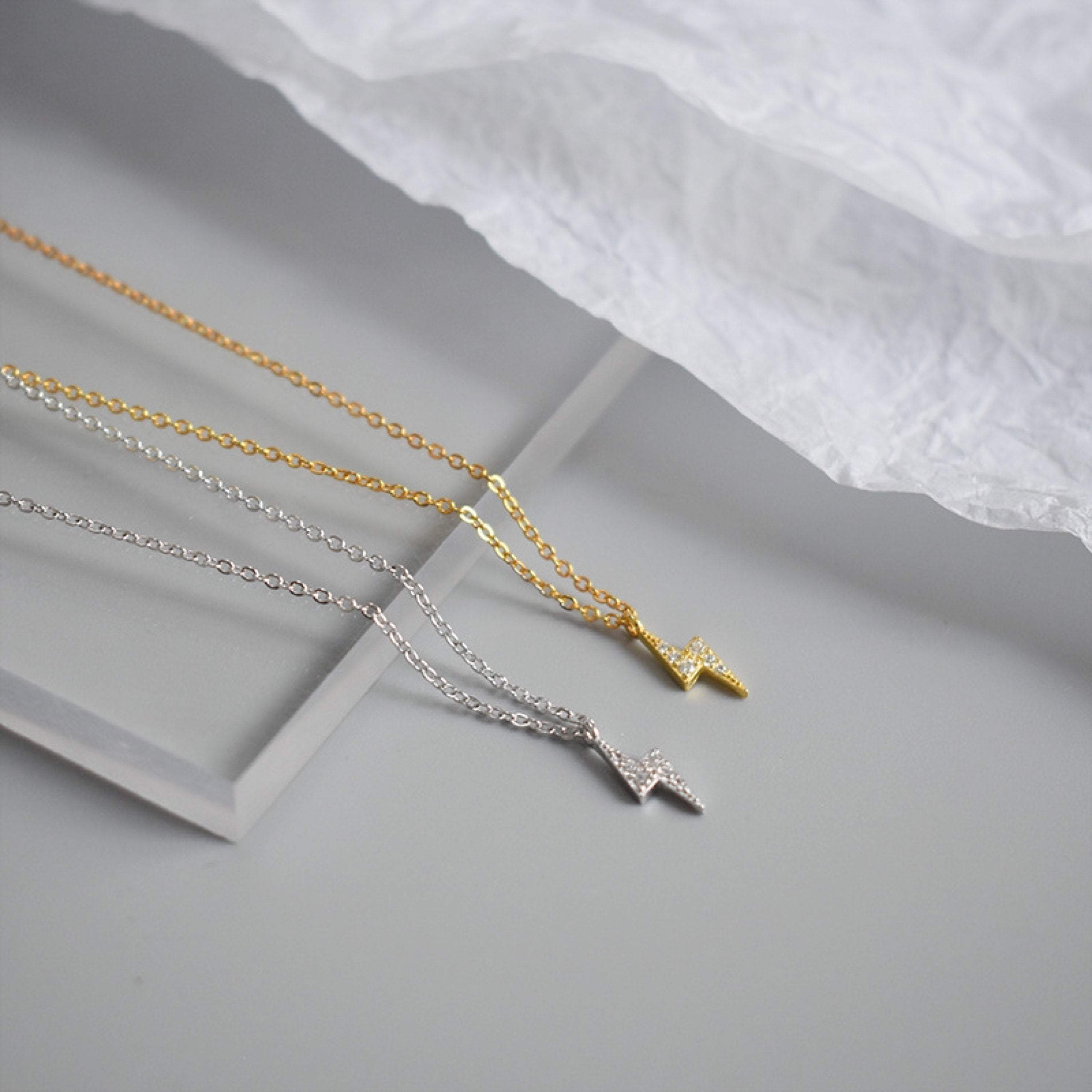 Sterling Silver Lightning Bolt Necklace, Lightning Necklace, Dainty Gold Necklace, Wizard Necklace, Spark Necklace, Cute Necklace, S925 Gift LATUKI